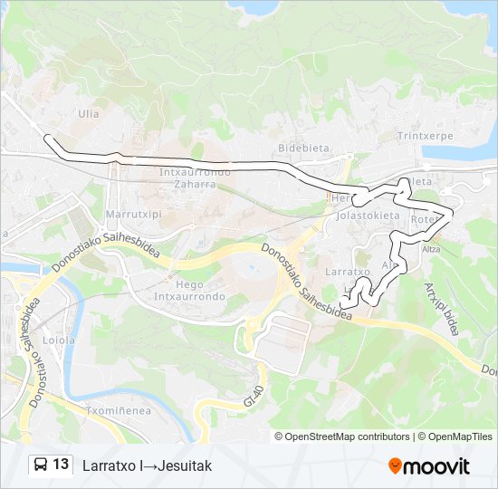 Mapa de 13 de autobús