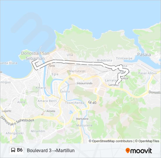 Mapa de B6 de autobús