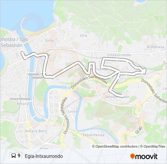 9 bus Mapa de línia