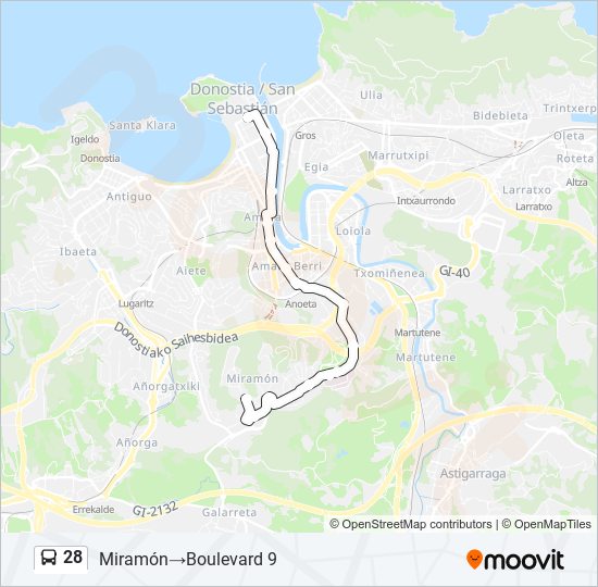 28 bus Mapa de línia