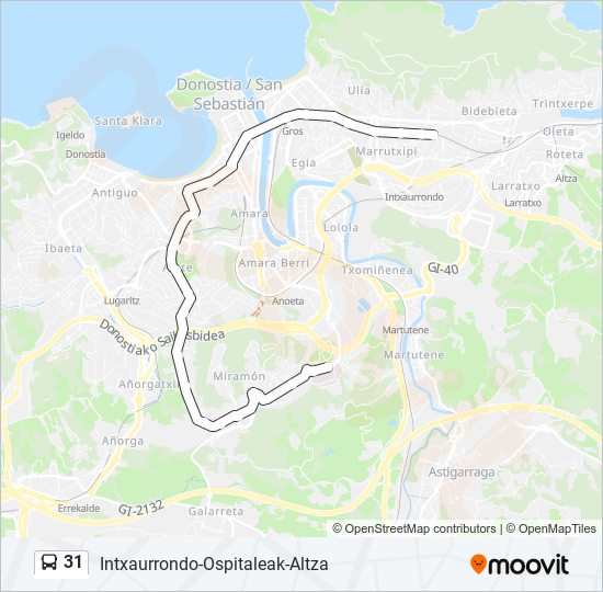 31 Route: Schedules, Stops & Maps - Donostiako Ospitalea I‎→Zubiaurre  Puente (Updated)