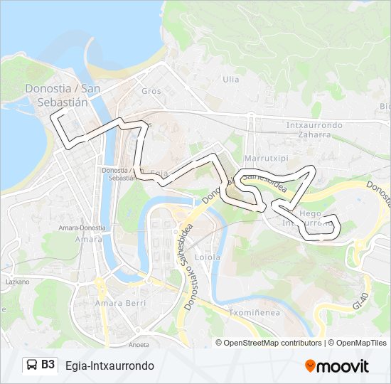 B3 bus Mapa de línia