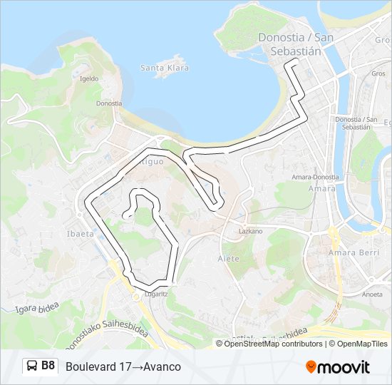 Mapa de B8 de autobús
