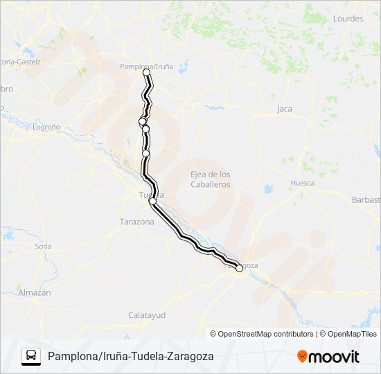 PAMPLONA/IRUÑA-TUDELA-ZARAGOZA bus Line Map