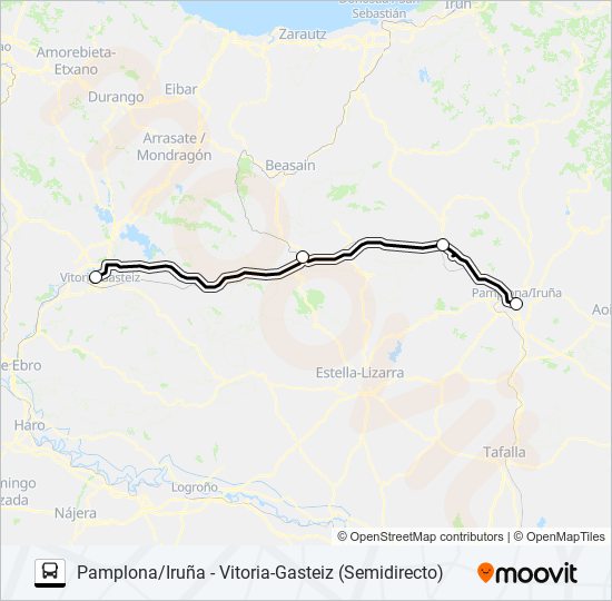 Mapa de PAMPLONA/IRUÑA - VITORIA-GASTEIZ (SEMIDIRECTO) de autobús