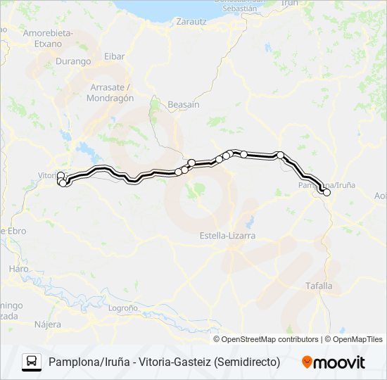 Mapa de PAMPLONA/IRUÑA - VITORIA-GASTEIZ (SEMIDIRECTO) de autobús