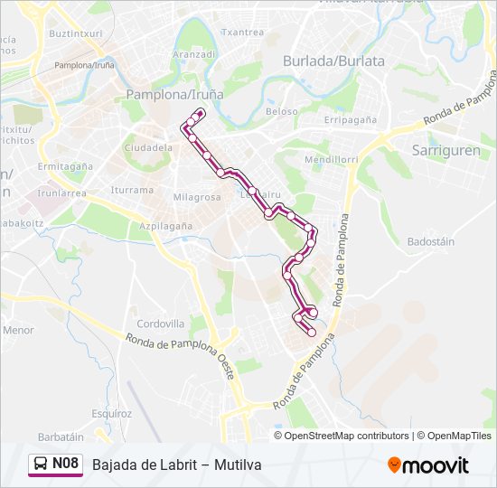 Mapa de N08 de autobús