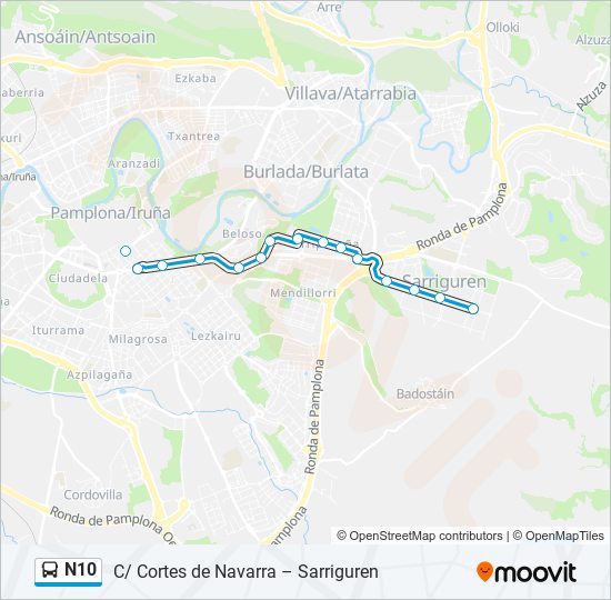 Mapa de N10 de autobús