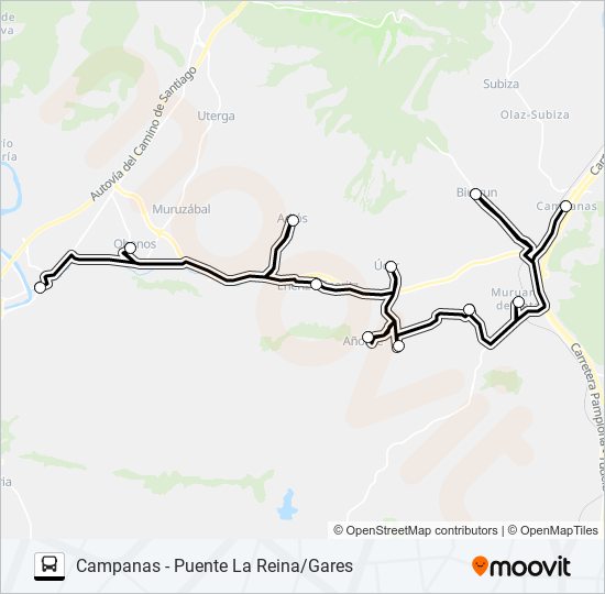 Mapa de PUENTE LA REINA/GARES - CAMPANAS de autobús