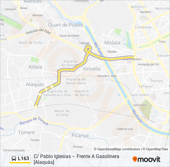 Mapa de L163 de autobús