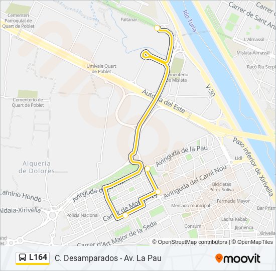 Mapa de L164 de autobús