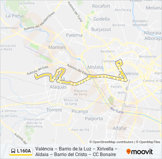 Mapa de L160A de autobús