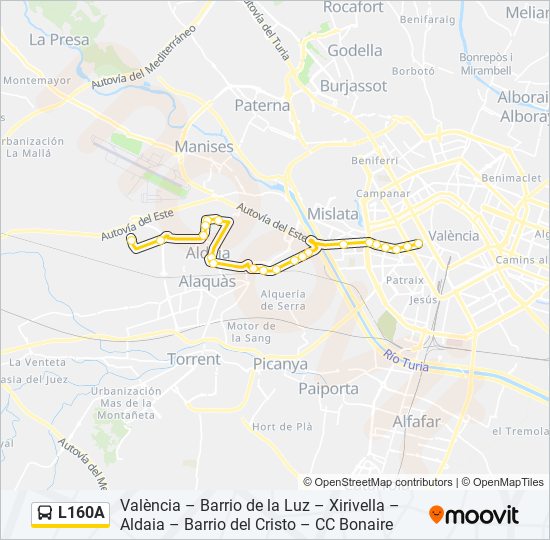Mapa de L160A de autobús