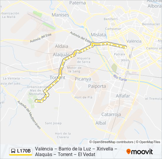 Mapa de L170B de autobús