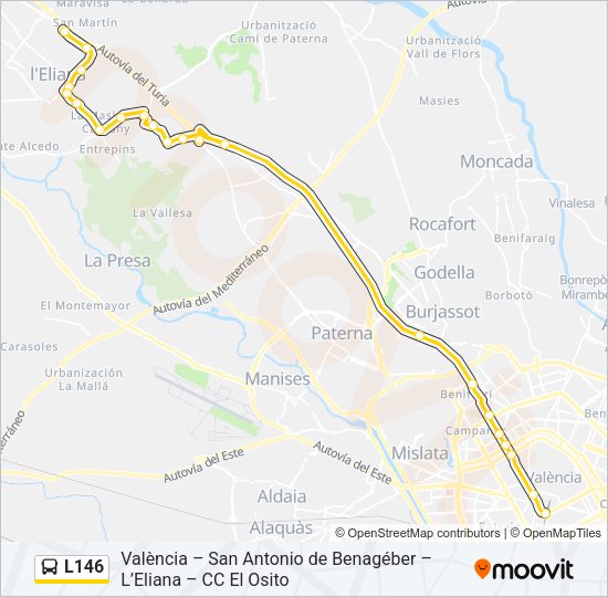 Mapa de L146 de autobús