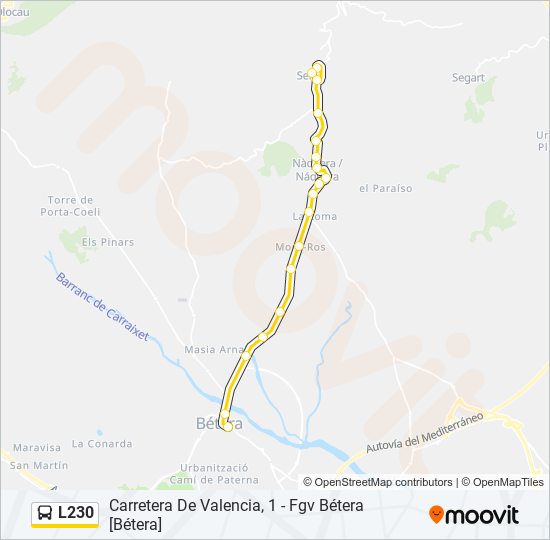 L230 bus Mapa de línia