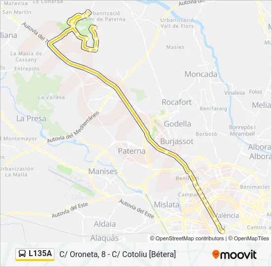 L135A Bus Line Map