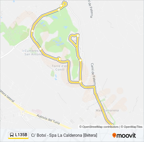 Mapa de L135B de autobús