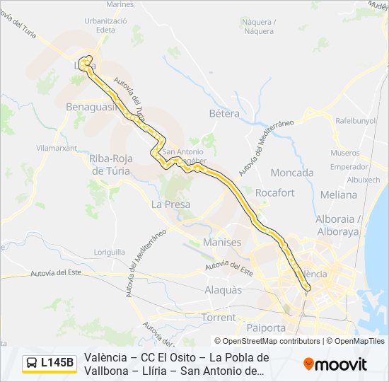 Mapa de L145B de autobús