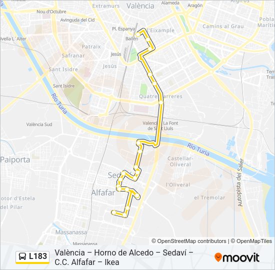 Mapa de L183 de autobús