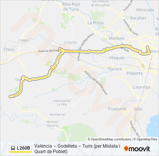 Mapa de L260B de autobús