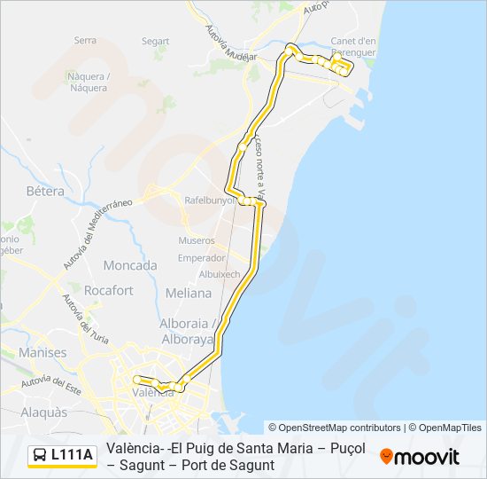 Mapa de L111A de autobús