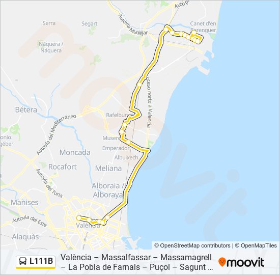 Mapa de L111B de autobús