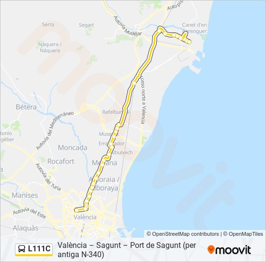 Mapa de L111C de autobús
