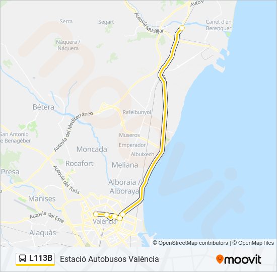 Mapa de L113B de autobús