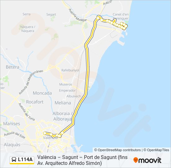 L114A bus Mapa de línia