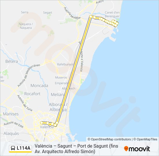 Mapa de L114A de autobús