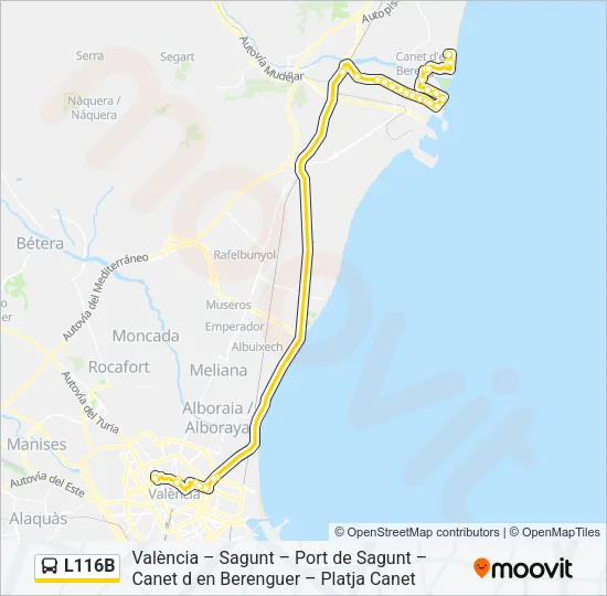 L116B Bus Line Map