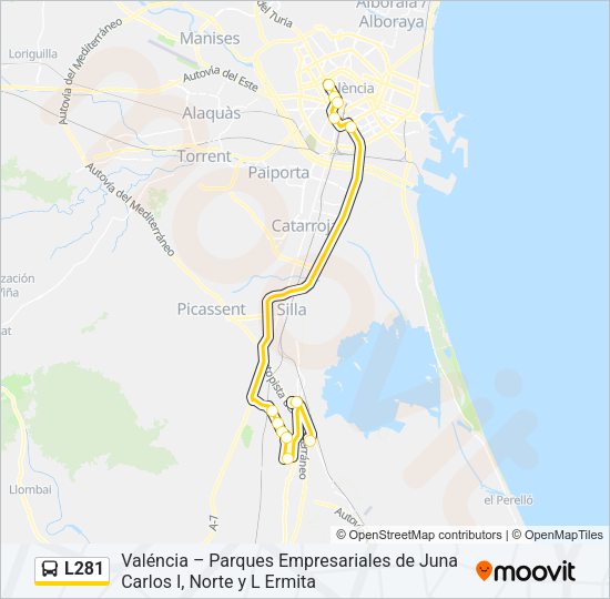 Mapa de L281 de autobús