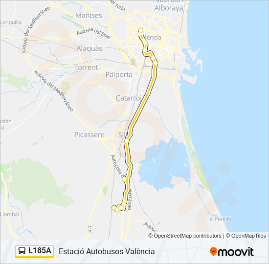 Mapa de L185A de autobús