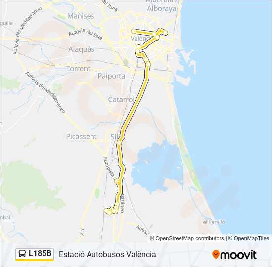 Mapa de L185B de autobús