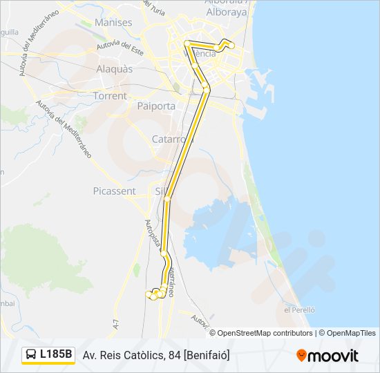Mapa de L185B de autobús
