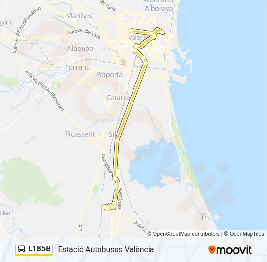 Mapa de L185B de autobús