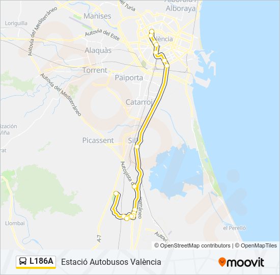 Mapa de L186A de autobús