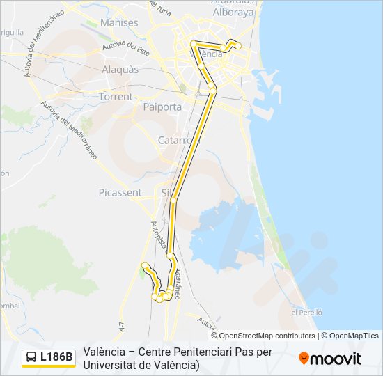 Mapa de L186B de autobús