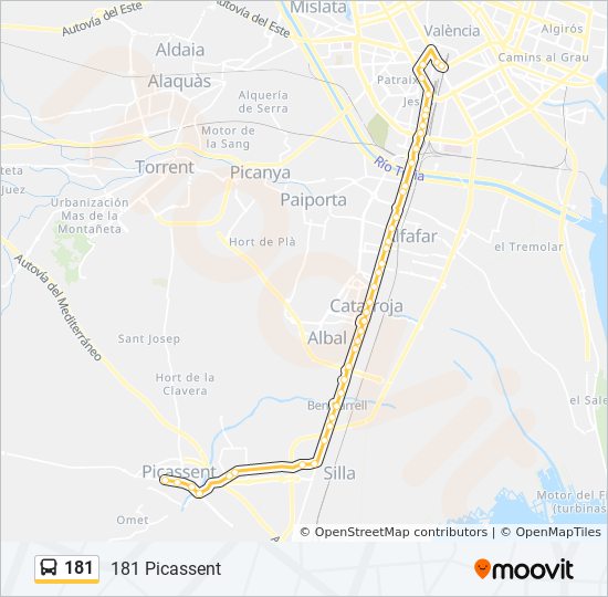 Bus 181 Route Map 181 Route: Schedules, Stops & Maps - 181 Picassent (Updated)