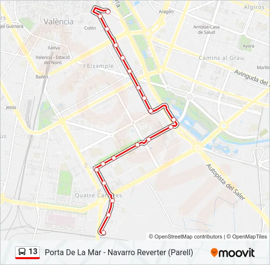 13 bus Mapa de línia