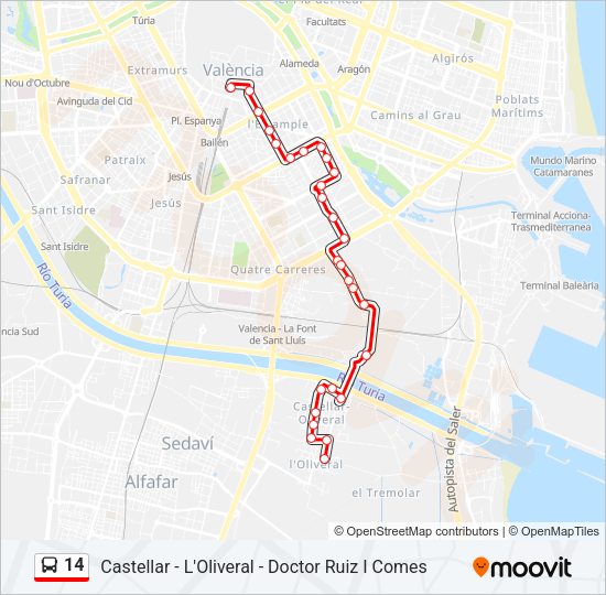 14 Bus Line Map