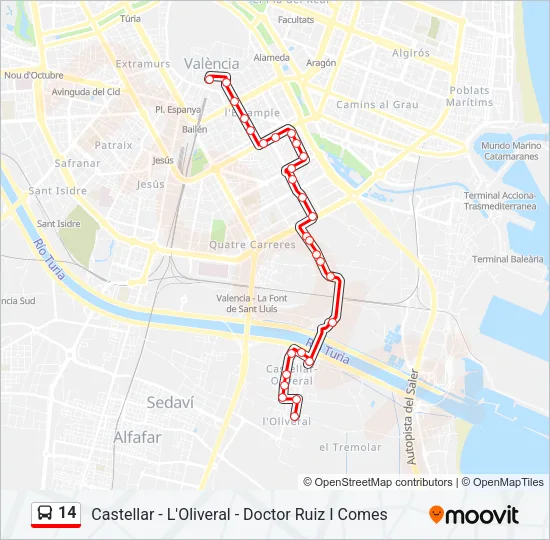 14 Bus Line Map