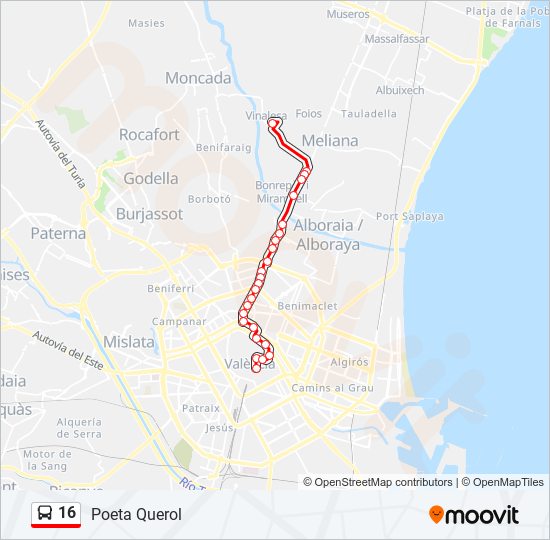 16 bus Mapa de línia