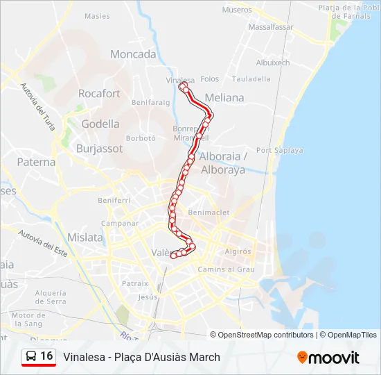 16 Bus Line Map