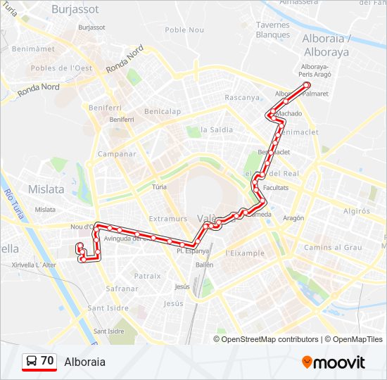 70 Bus Line Map