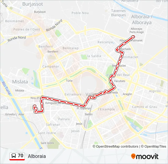 70 Bus Line Map