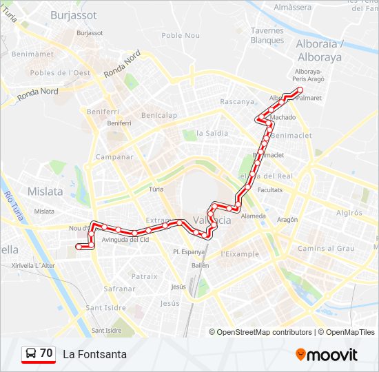 70 Bus Line Map