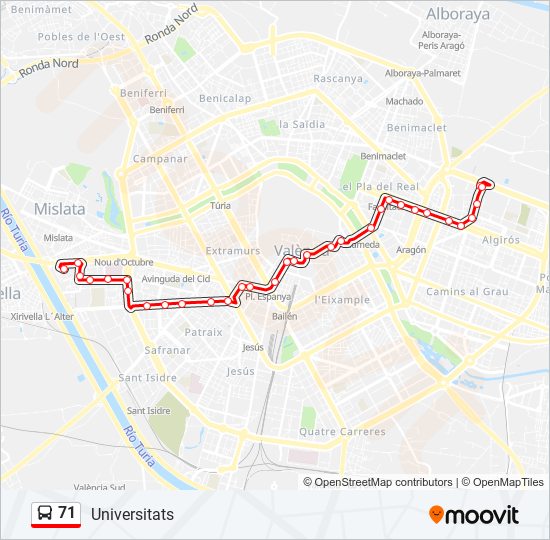 71 bus Line Map