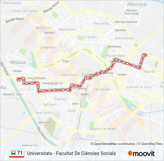71 bus Mapa de línia